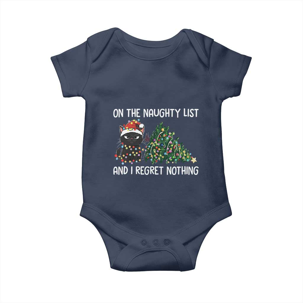 Funny Cat Christmas Baby Onesie On The Naughty List And I Regret Nothing - Wonder Print Shop