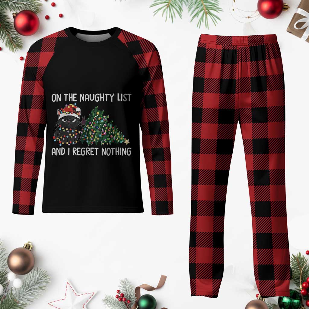 Funny Cat Christmas Plaid Pajama Set On The Naughty List And I Regret Nothing - Wonder Print Shop