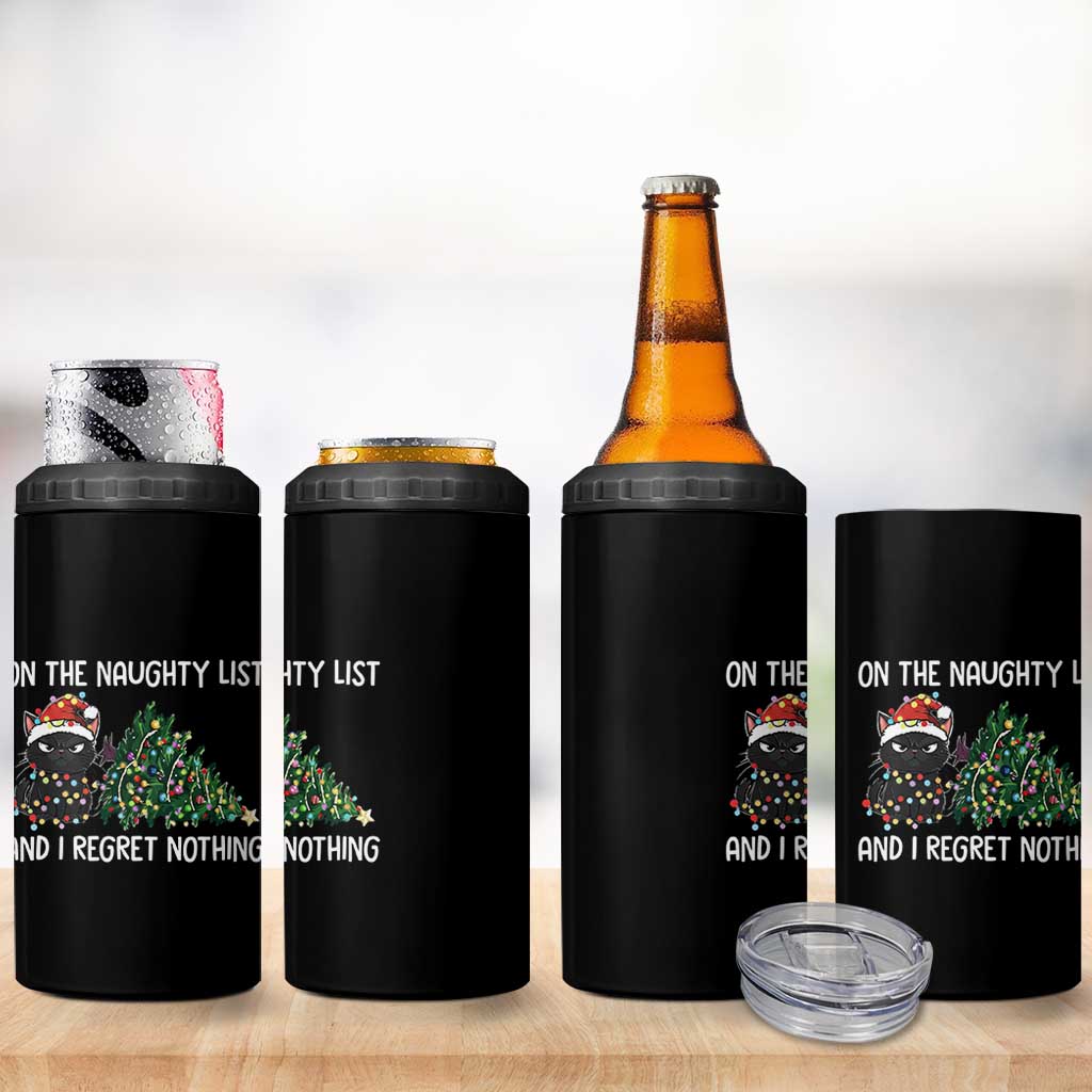 Funny Cat Christmas 4 in 1 Can Cooler Tumbler On The Naughty List And I Regret Nothing - Wonder Print Shop