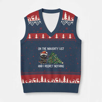 Funny Cat Xmas V-Neck Knit Sweater Vest On The Naughty List And I Regret Nothing - Wonder Print Shop