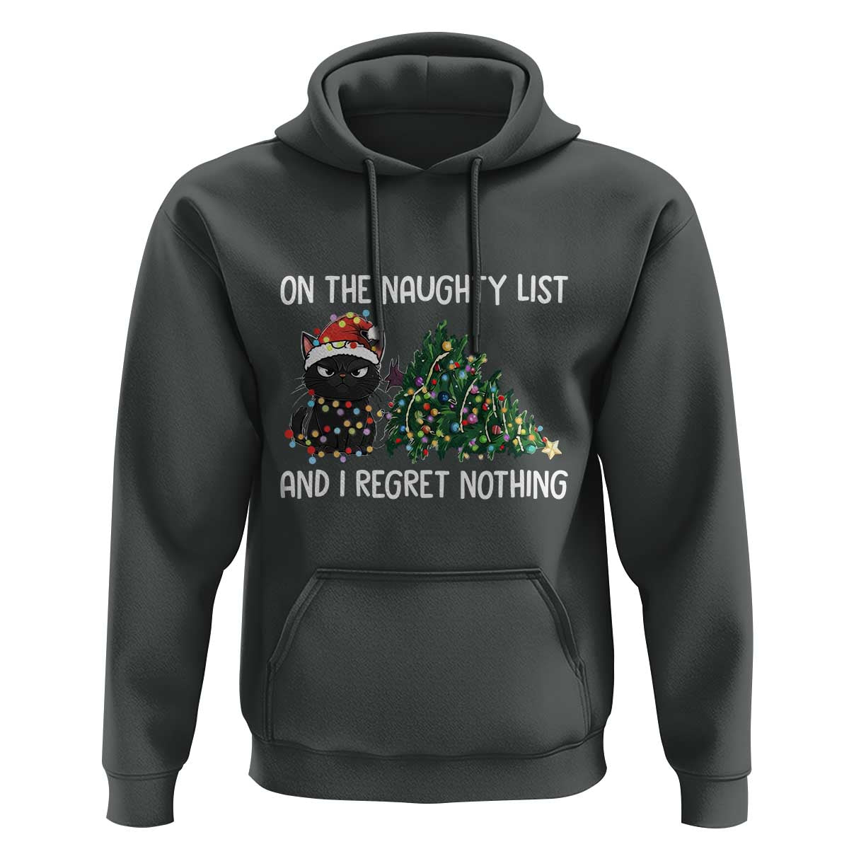 Funny Cat Christmas Hoodie On The Naughty List And I Regret Nothing - Wonder Print Shop