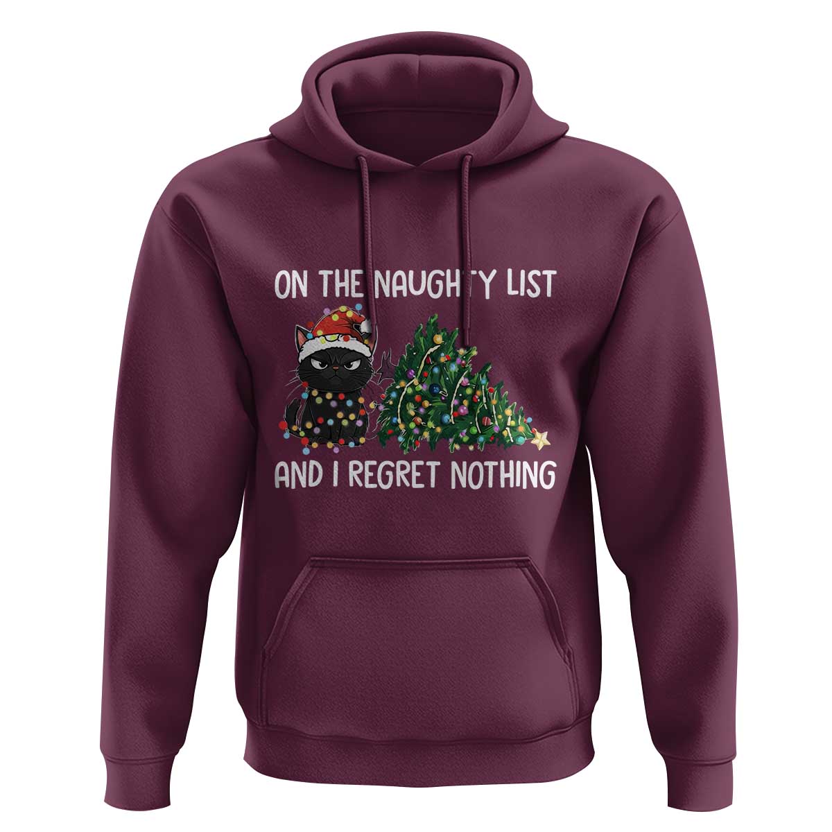 Funny Cat Christmas Hoodie On The Naughty List And I Regret Nothing - Wonder Print Shop