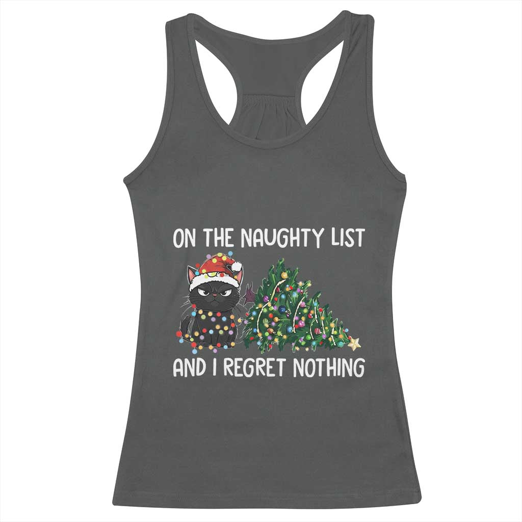 Funny Cat Christmas Racerback Tank Top On The Naughty List And I Regret Nothing - Wonder Print Shop
