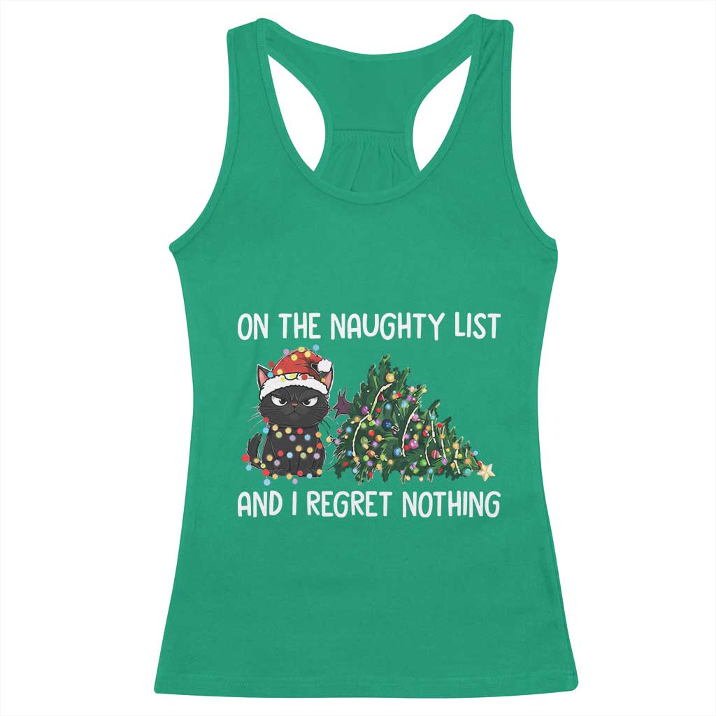 Funny Cat Christmas Racerback Tank Top On The Naughty List And I Regret Nothing - Wonder Print Shop