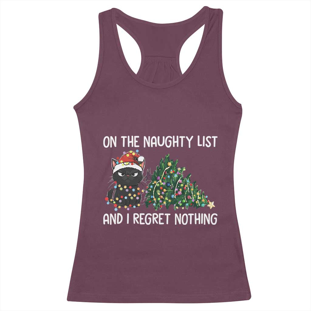 Funny Cat Christmas Racerback Tank Top On The Naughty List And I Regret Nothing - Wonder Print Shop