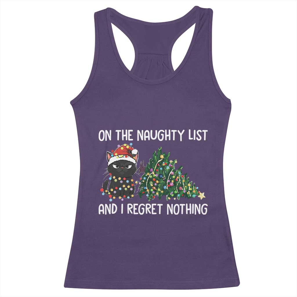 Funny Cat Christmas Racerback Tank Top On The Naughty List And I Regret Nothing - Wonder Print Shop