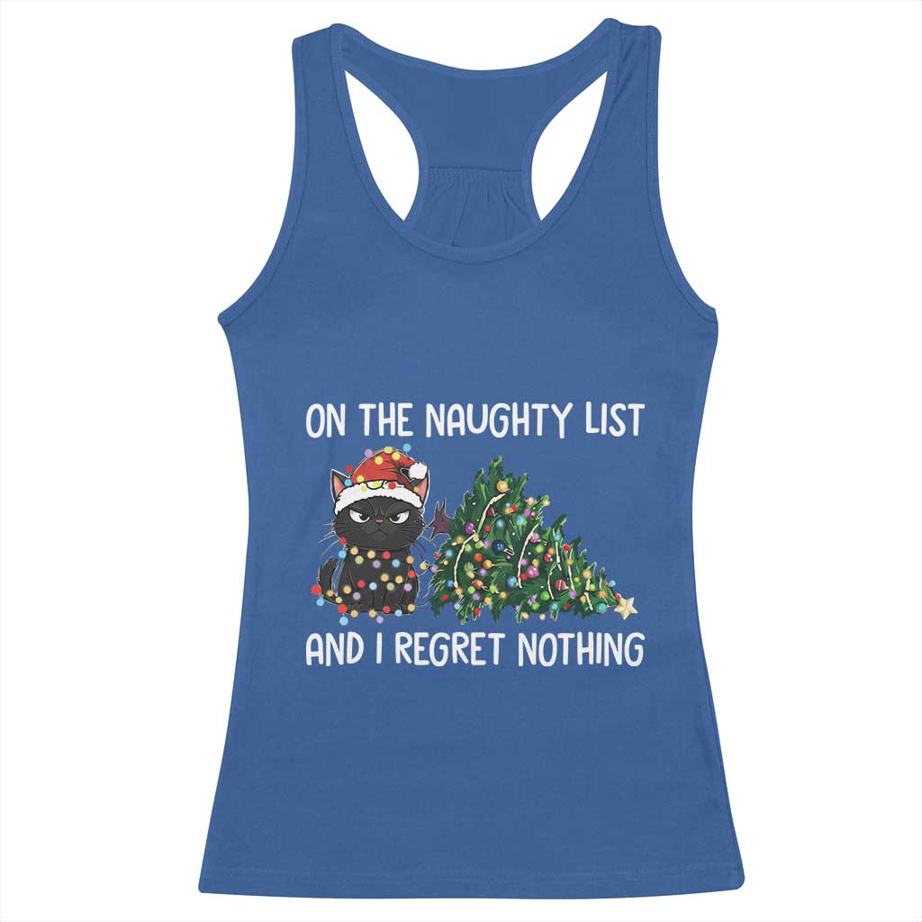 Funny Cat Christmas Racerback Tank Top On The Naughty List And I Regret Nothing - Wonder Print Shop