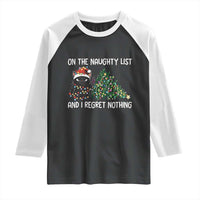 Funny Cat Christmas Raglan Shirt On The Naughty List And I Regret Nothing - Wonder Print Shop