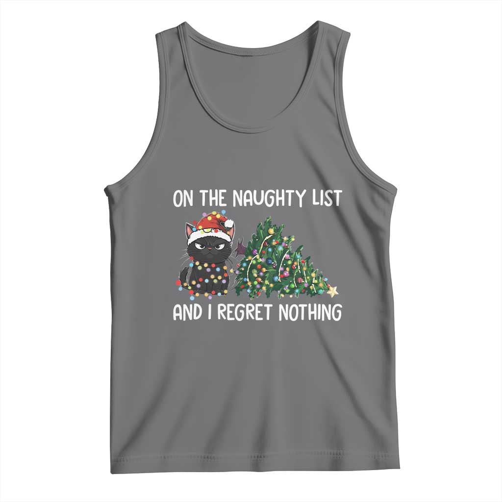 Funny Cat Christmas Tank Top On The Naughty List And I Regret Nothing - Wonder Print Shop