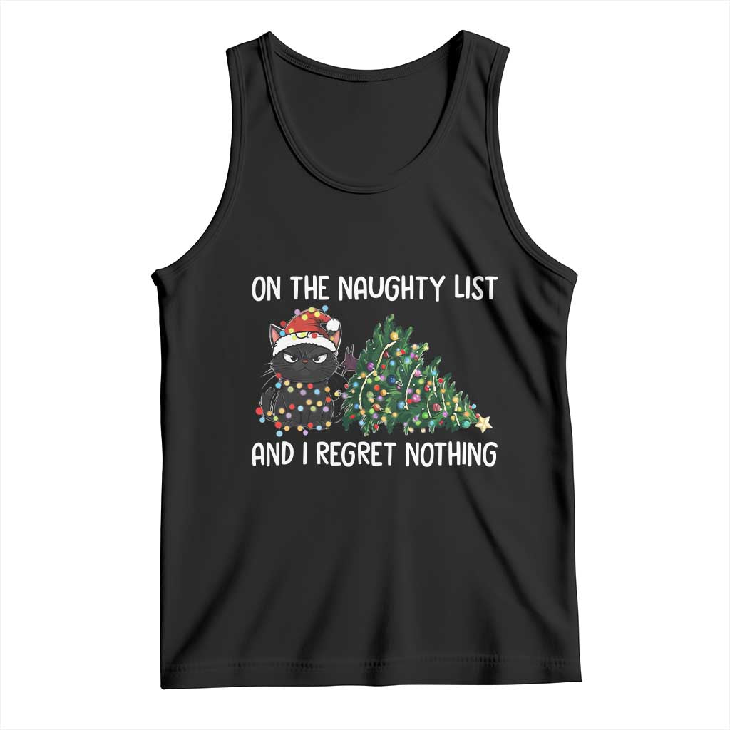 Funny Cat Christmas Tank Top On The Naughty List And I Regret Nothing - Wonder Print Shop