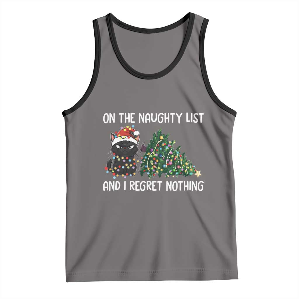 Funny Cat Christmas Tank Top On The Naughty List And I Regret Nothing - Wonder Print Shop