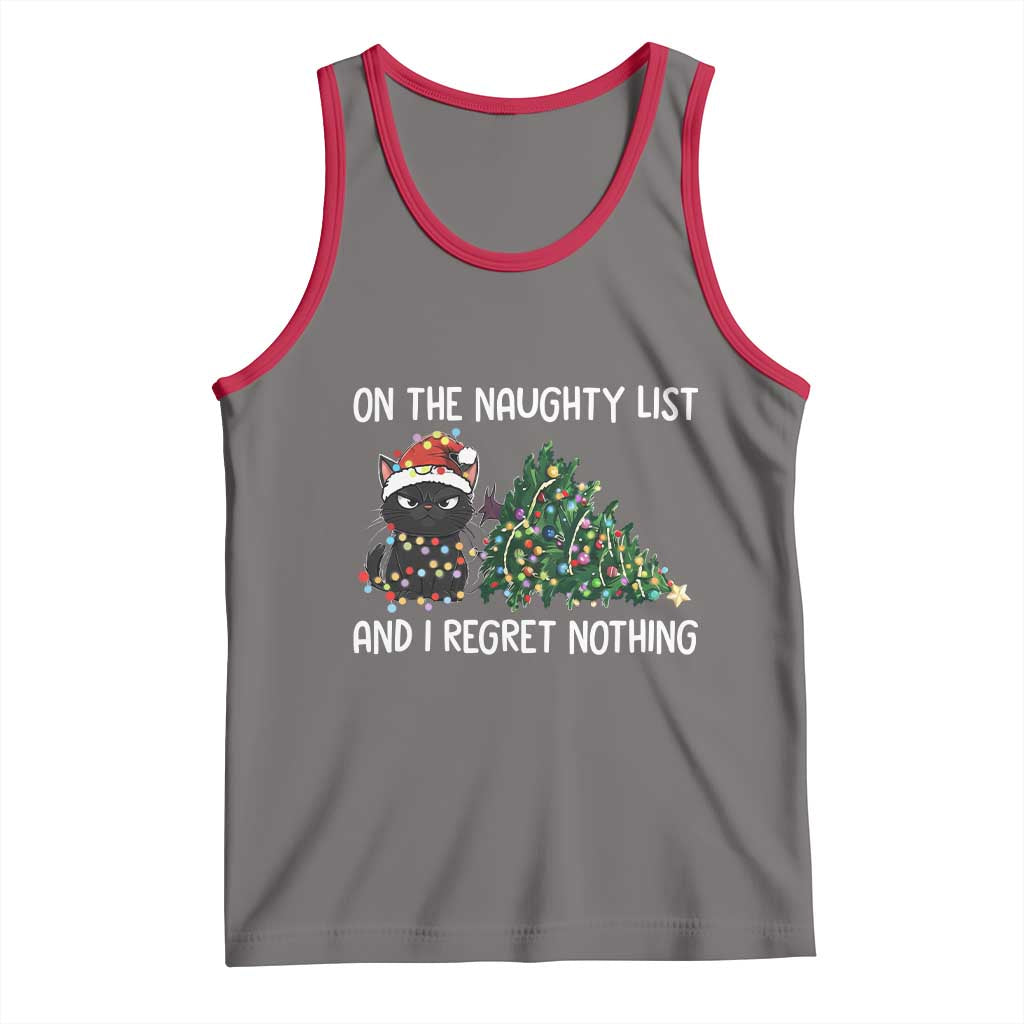 Funny Cat Christmas Tank Top On The Naughty List And I Regret Nothing - Wonder Print Shop