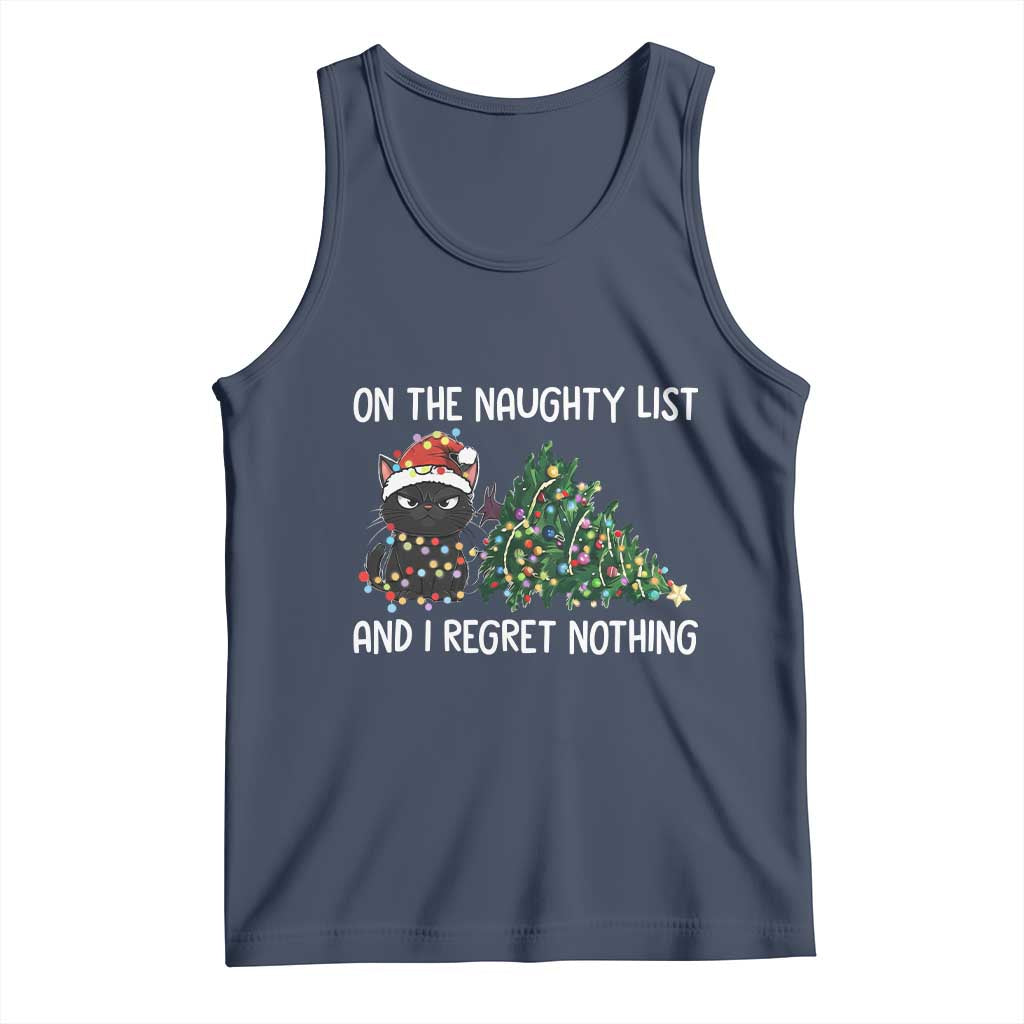 Funny Cat Christmas Tank Top On The Naughty List And I Regret Nothing - Wonder Print Shop