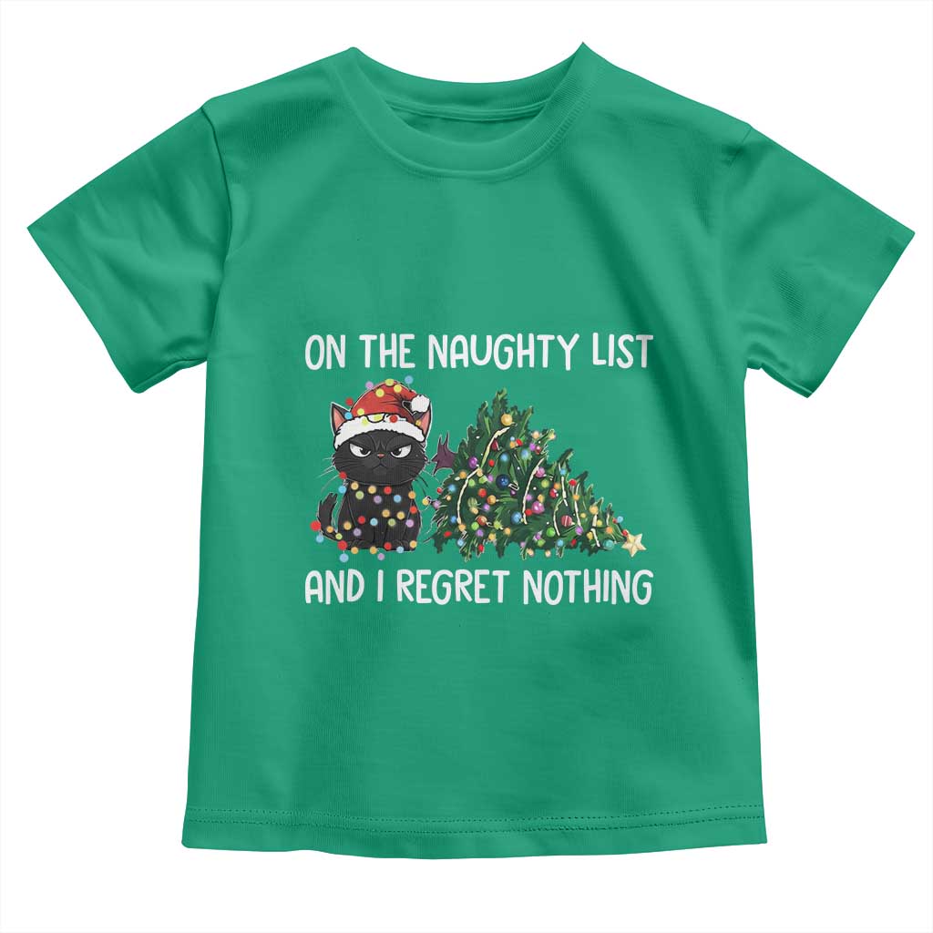 Funny Cat Christmas Toddler T Shirt On The Naughty List And I Regret Nothing - Wonder Print Shop