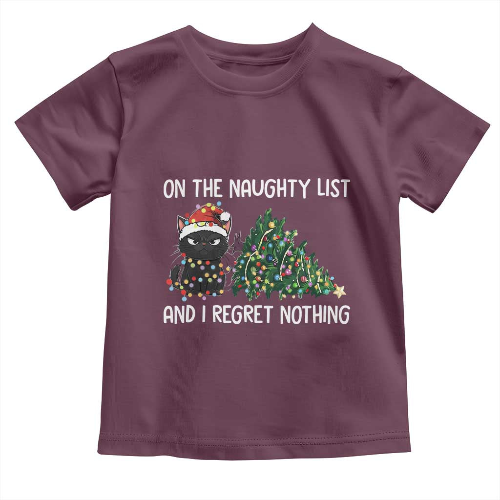 Funny Cat Christmas Toddler T Shirt On The Naughty List And I Regret Nothing - Wonder Print Shop