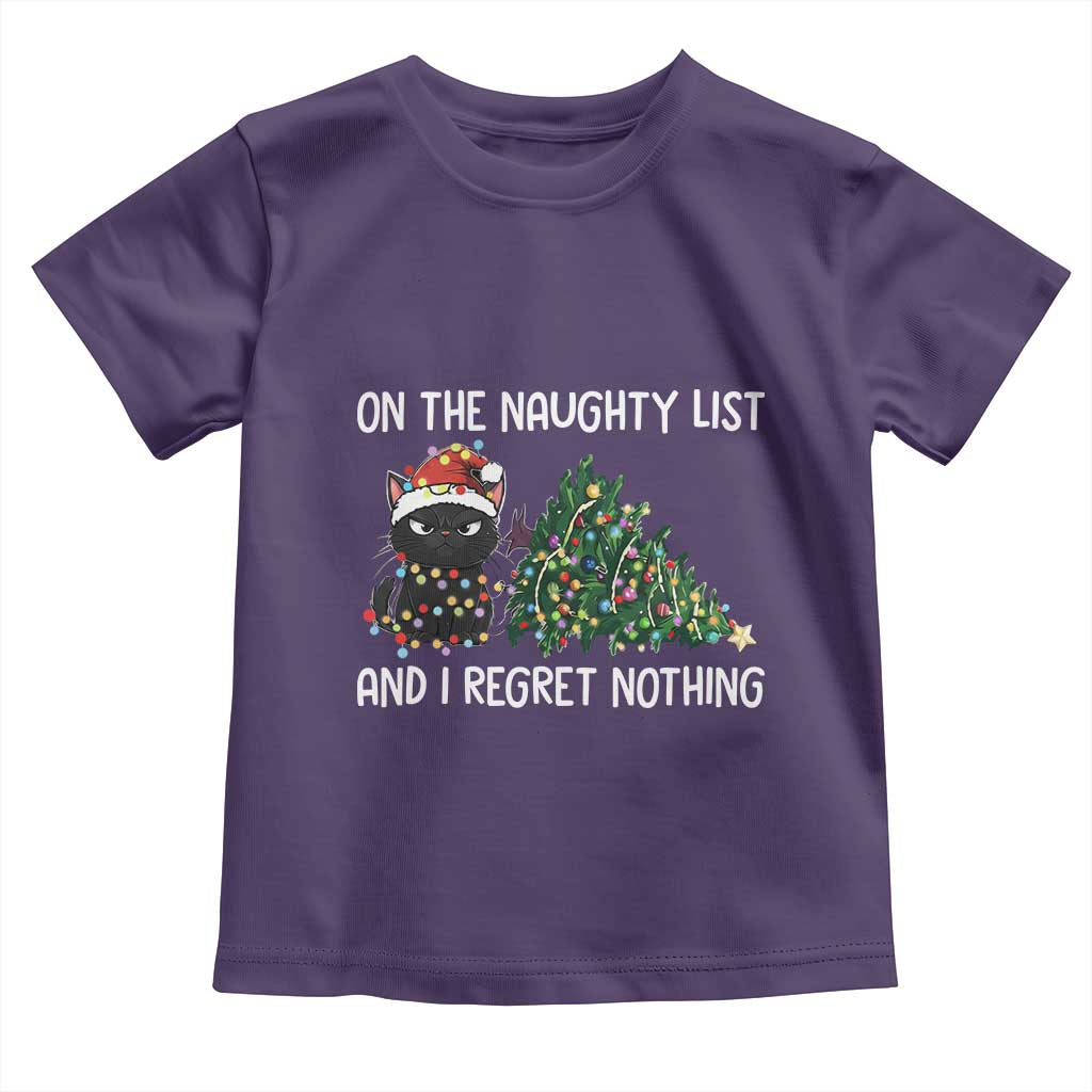 Funny Cat Christmas Toddler T Shirt On The Naughty List And I Regret Nothing - Wonder Print Shop