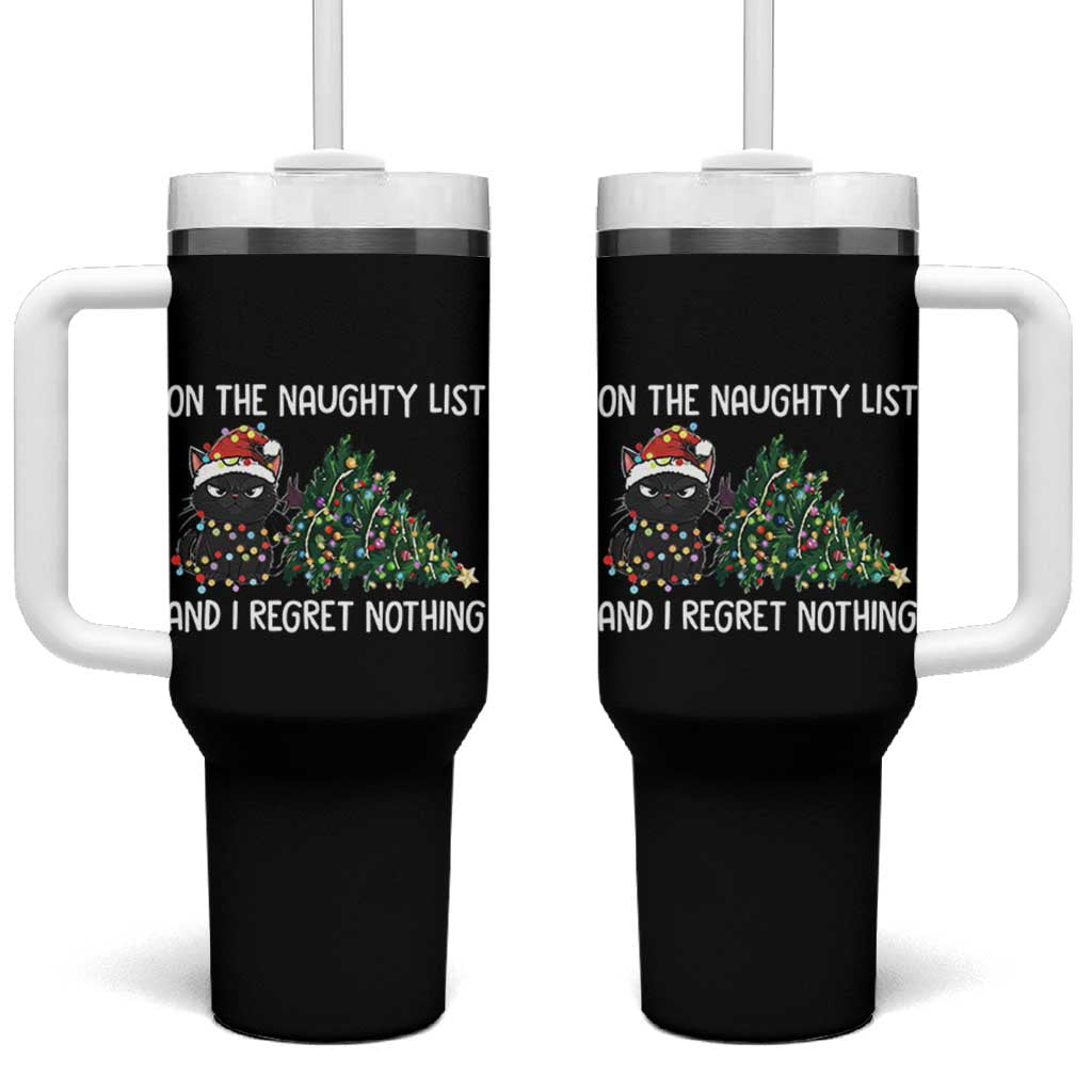 Funny Cat Christmas Tumbler With Handle On The Naughty List And I Regret Nothing - Wonder Print Shop