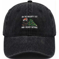 Funny Cat Christmas Washed Cotton Baseball Cap On The Naughty List And I Regret Nothing