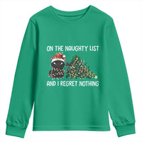 Funny Cat Christmas Youth Sweatshirt On The Naughty List And I Regret Nothing - Wonder Print Shop