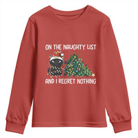 Funny Cat Christmas Youth Sweatshirt On The Naughty List And I Regret Nothing - Wonder Print Shop