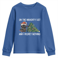 Funny Cat Christmas Youth Sweatshirt On The Naughty List And I Regret Nothing - Wonder Print Shop