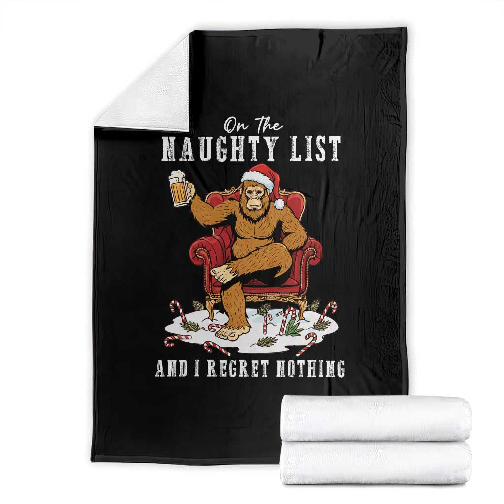 Funny Bigfoot Christmas Throw Blanket On The Naughty List And I Regret Nothing - Wonder Print Shop