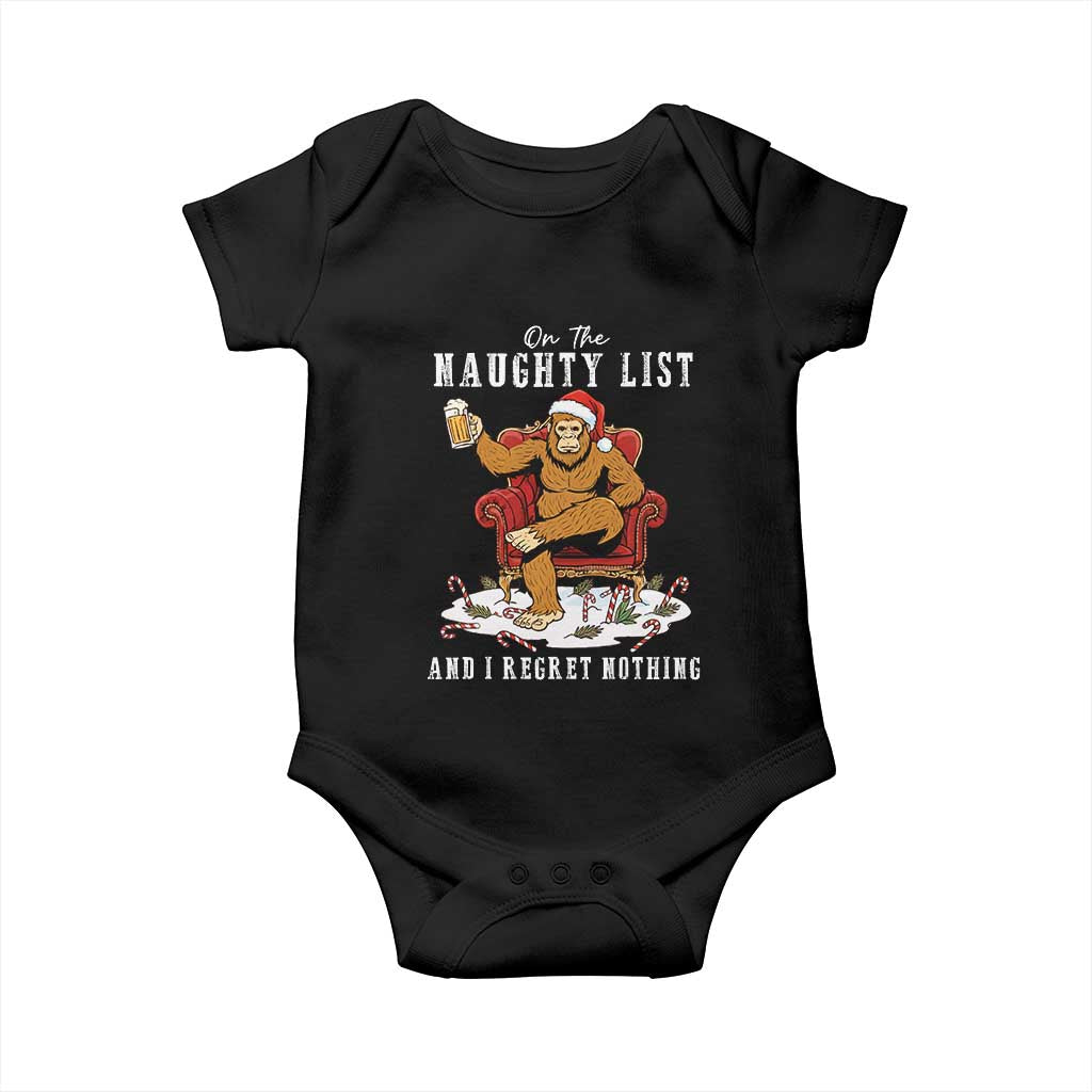 Funny Bigfoot Christmas Baby Onesie On The Naughty List And I Regret Nothing - Wonder Print Shop