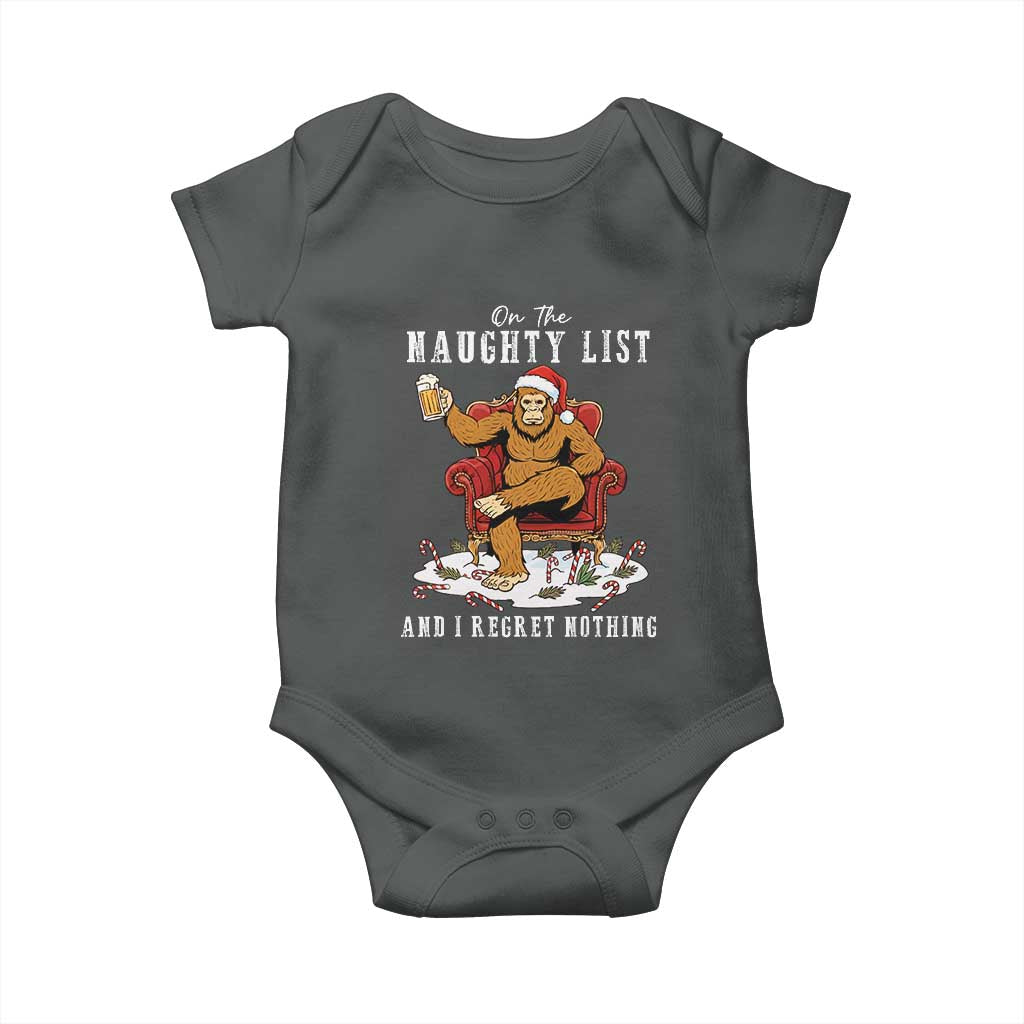 Funny Bigfoot Christmas Baby Onesie On The Naughty List And I Regret Nothing - Wonder Print Shop