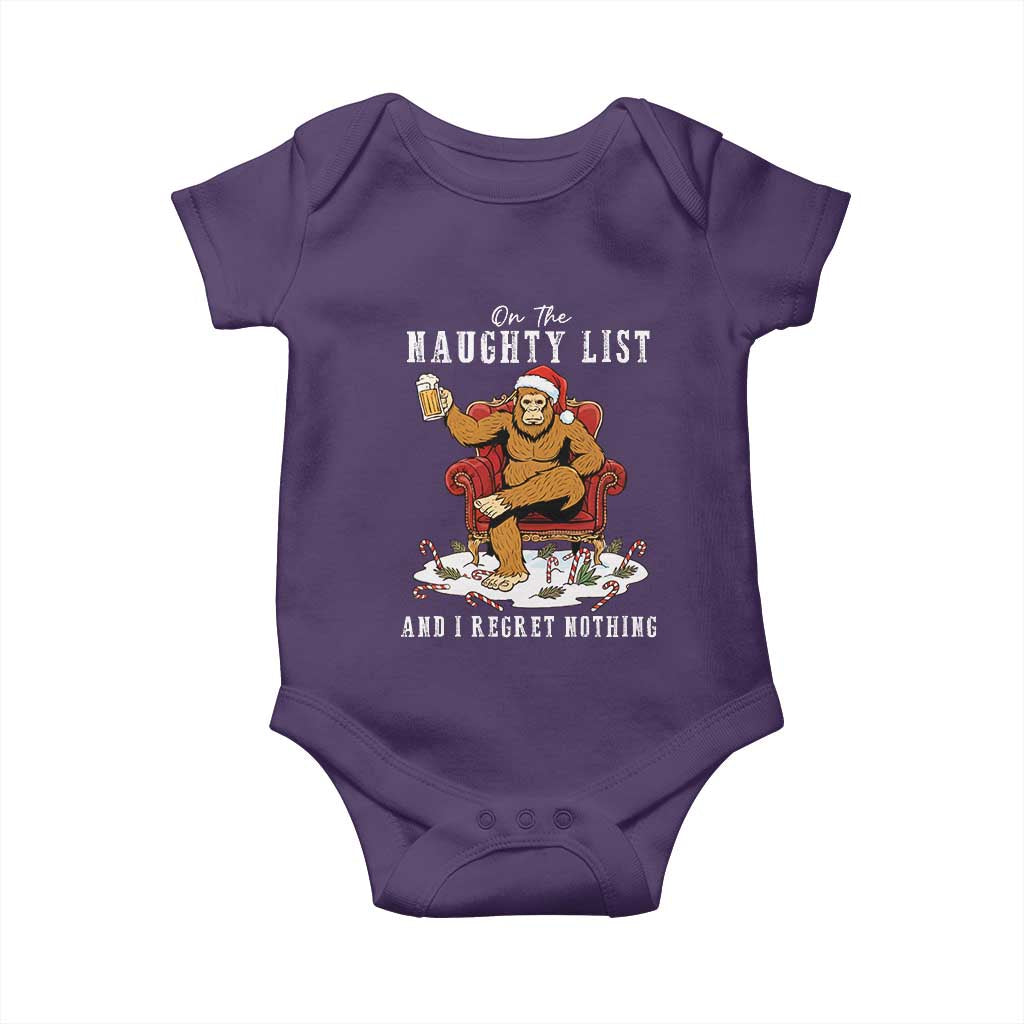 Funny Bigfoot Christmas Baby Onesie On The Naughty List And I Regret Nothing - Wonder Print Shop