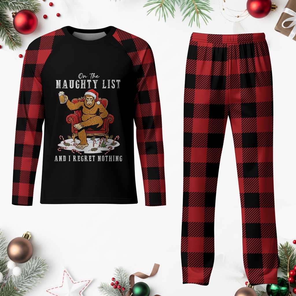 Funny Bigfoot Christmas Plaid Pajama Set On The Naughty List And I Regret Nothing - Wonder Print Shop