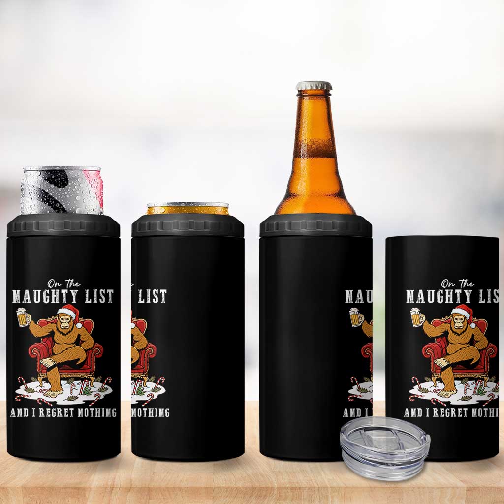 Funny Bigfoot Christmas 4 in 1 Can Cooler Tumbler On The Naughty List And I Regret Nothing - Wonder Print Shop