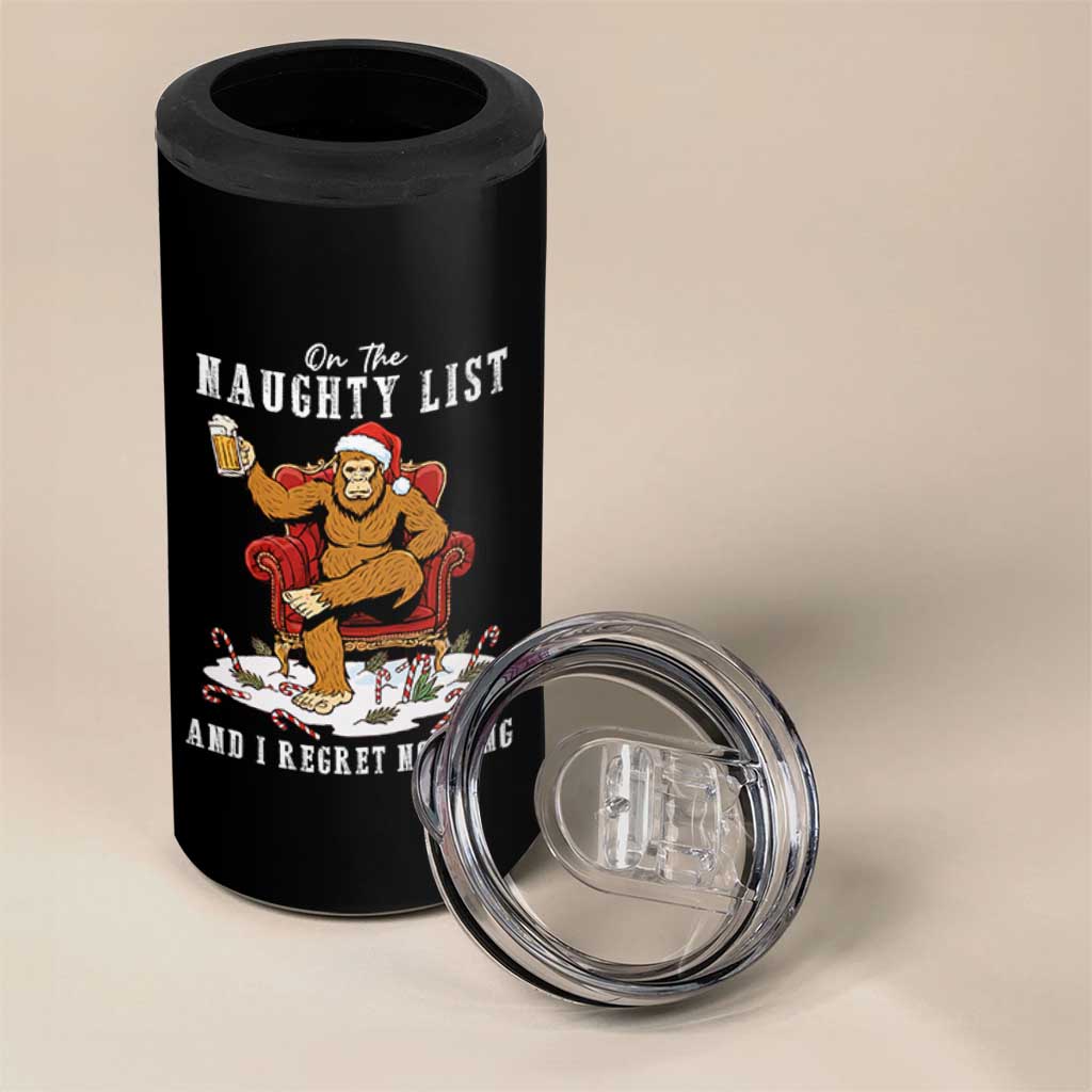 Funny Bigfoot Christmas 4 in 1 Can Cooler Tumbler On The Naughty List And I Regret Nothing - Wonder Print Shop