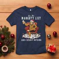 Funny Bigfoot Christmas T Shirt On The Naughty List And I Regret Nothing - Wonder Print Shop