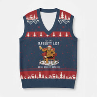 Funny Bigfoot Xmas V-Neck Knit Sweater Vest On The Naughty List And I Regret Nothing - Wonder Print Shop