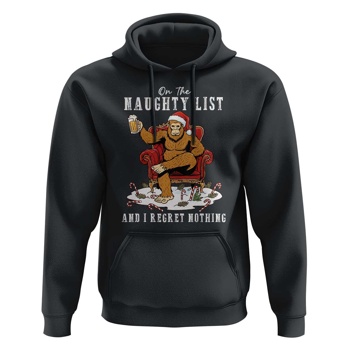 Funny Bigfoot Christmas Hoodie On The Naughty List And I Regret Nothing - Wonder Print Shop