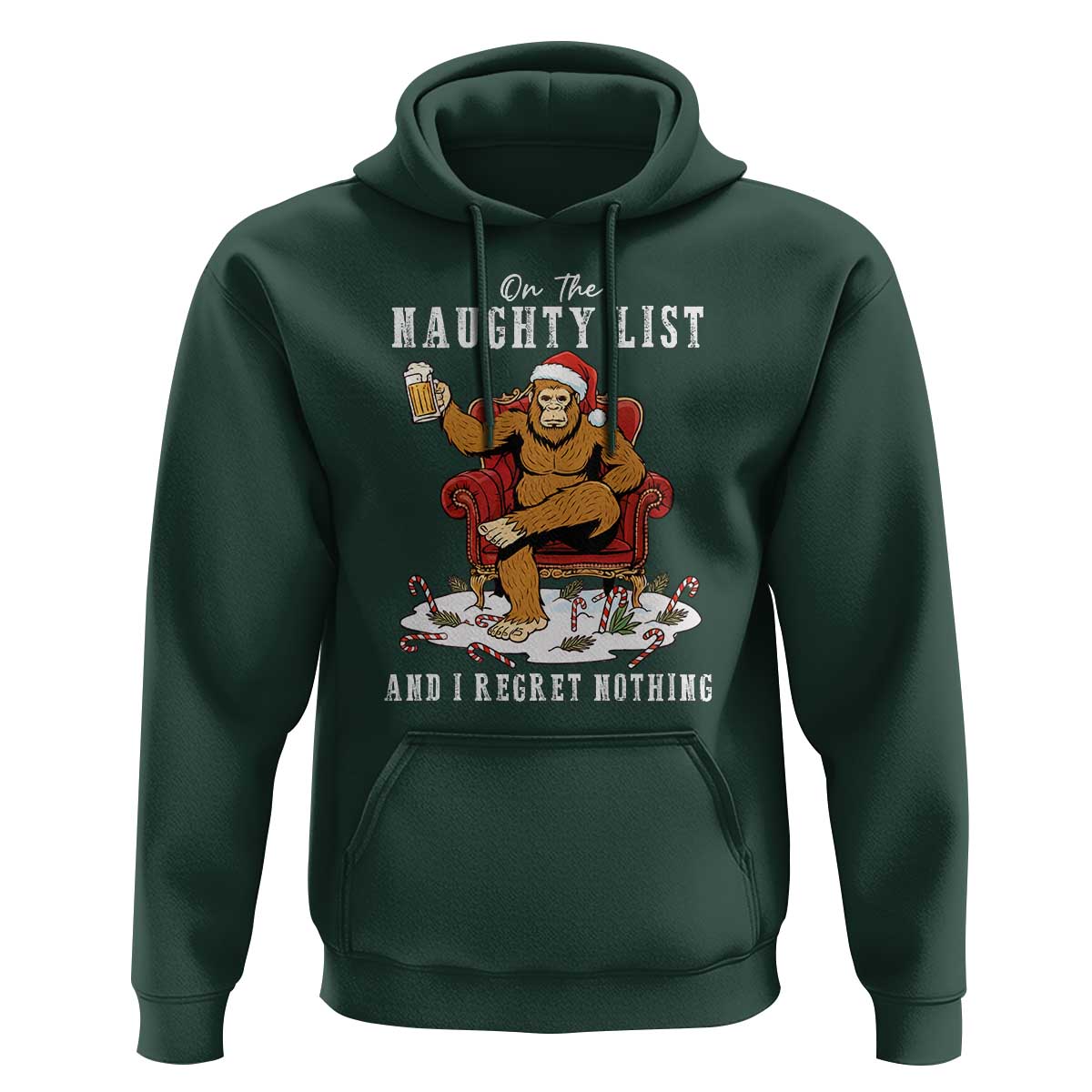 Funny Bigfoot Christmas Hoodie On The Naughty List And I Regret Nothing - Wonder Print Shop