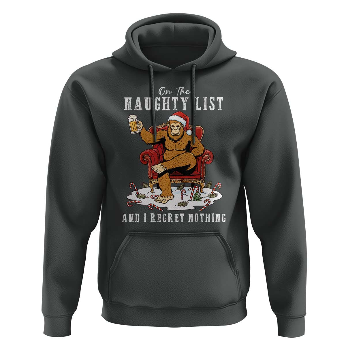 Funny Bigfoot Christmas Hoodie On The Naughty List And I Regret Nothing - Wonder Print Shop