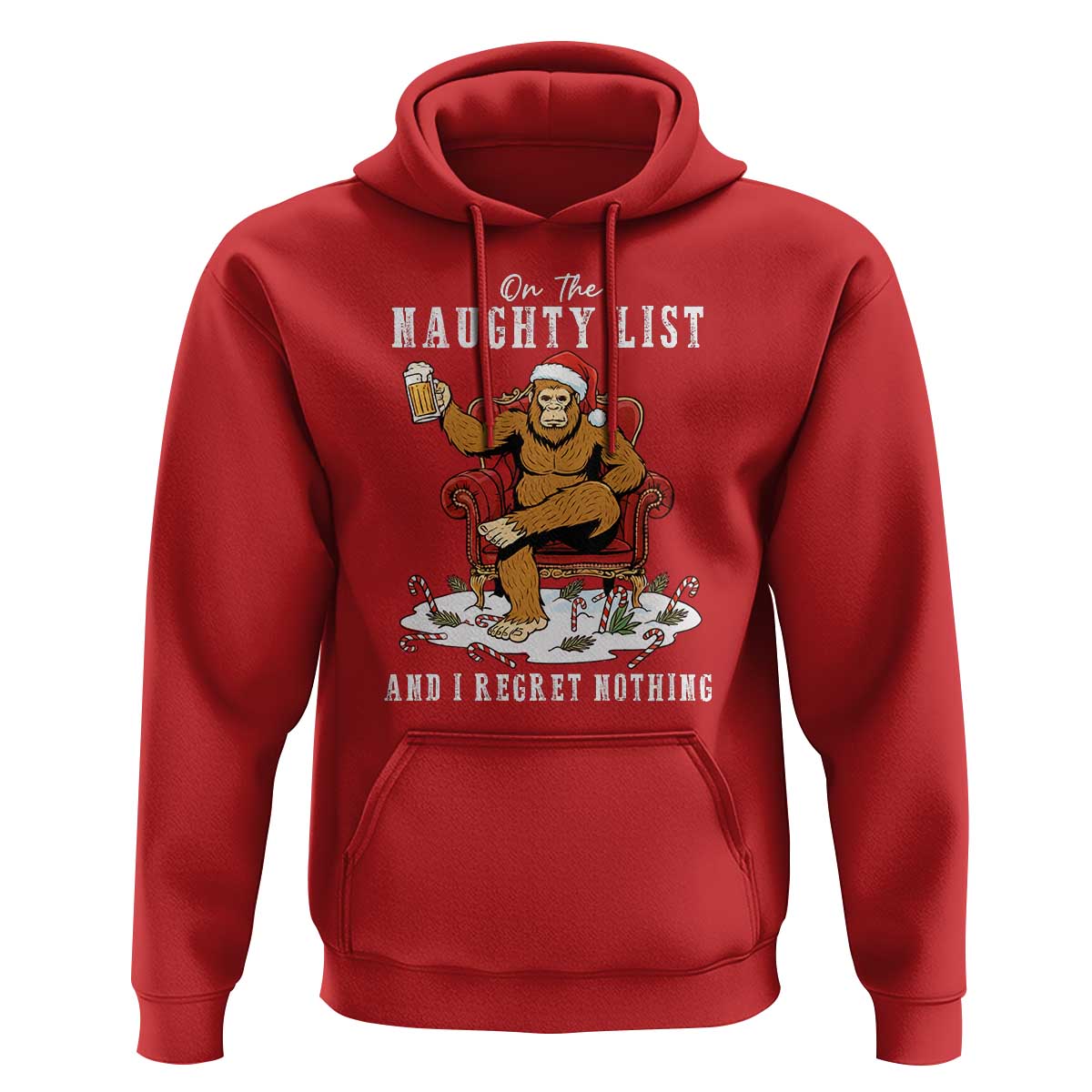 Funny Bigfoot Christmas Hoodie On The Naughty List And I Regret Nothing - Wonder Print Shop
