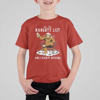 Funny Bigfoot Christmas T Shirt For Kid On The Naughty List And I Regret Nothing - Wonder Print Shop