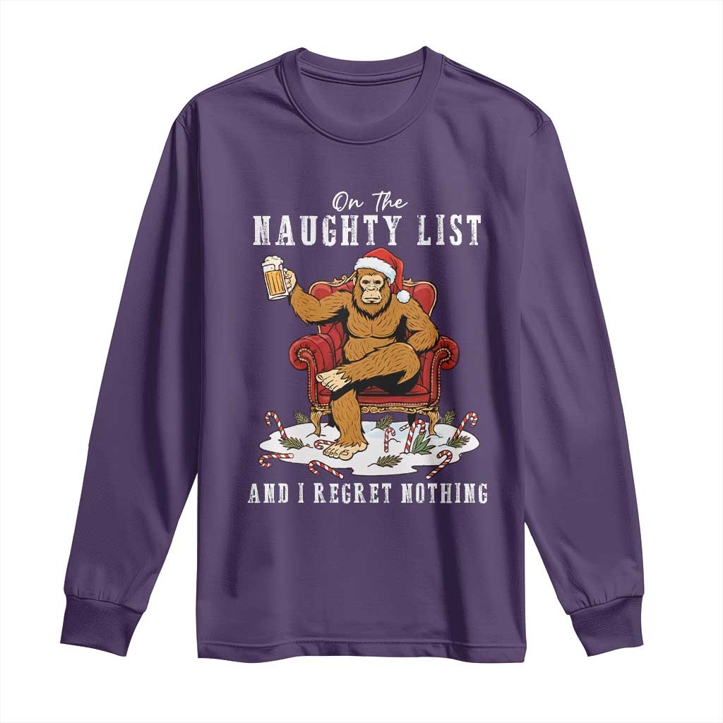 Funny Bigfoot Christmas Long Sleeve Shirt On The Naughty List And I Regret Nothing - Wonder Print Shop