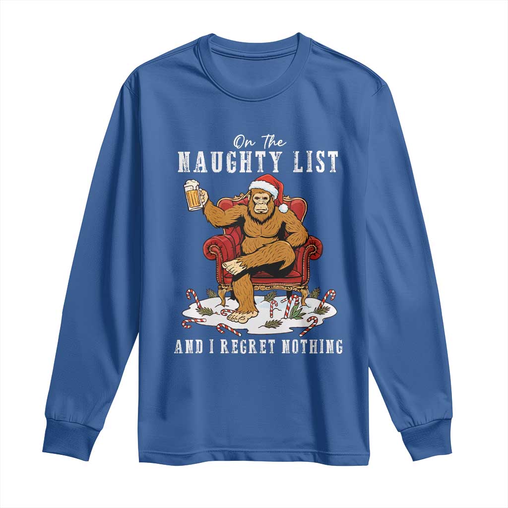 Funny Bigfoot Christmas Long Sleeve Shirt On The Naughty List And I Regret Nothing - Wonder Print Shop