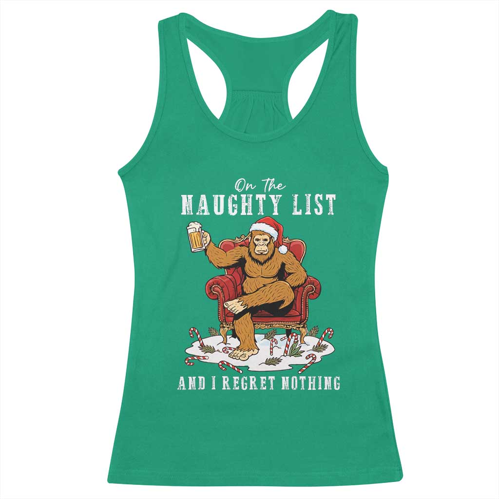 Funny Bigfoot Christmas Racerback Tank Top On The Naughty List And I Regret Nothing - Wonder Print Shop