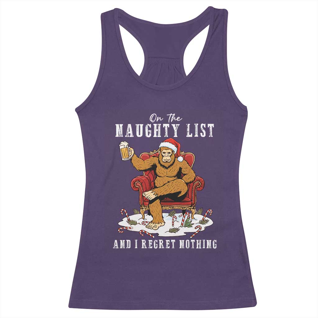 Funny Bigfoot Christmas Racerback Tank Top On The Naughty List And I Regret Nothing - Wonder Print Shop