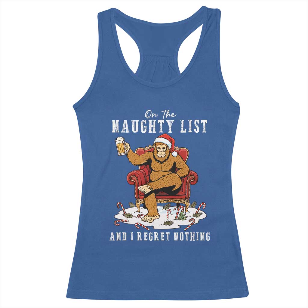 Funny Bigfoot Christmas Racerback Tank Top On The Naughty List And I Regret Nothing - Wonder Print Shop