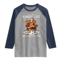 Funny Bigfoot Christmas Raglan Shirt On The Naughty List And I Regret Nothing - Wonder Print Shop
