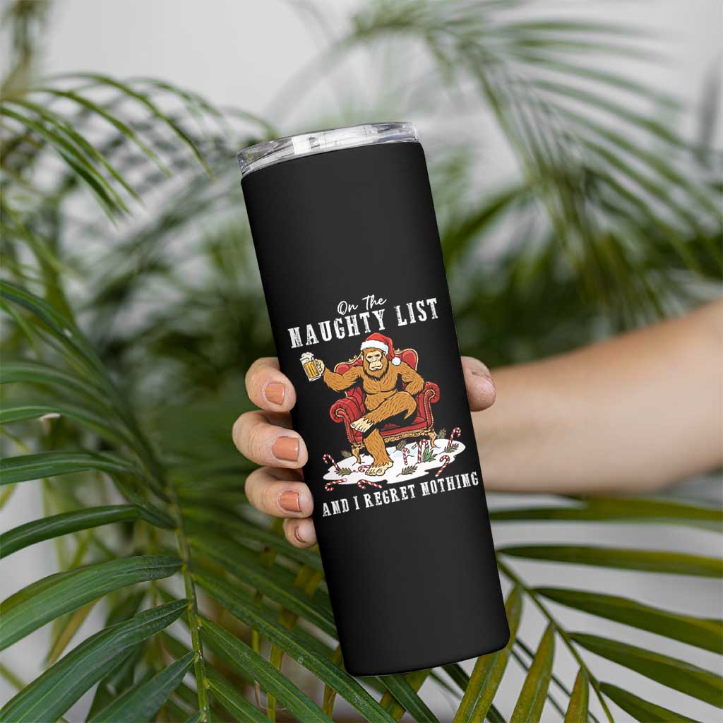 Funny Bigfoot Christmas Skinny Tumbler On The Naughty List And I Regret Nothing - Wonder Print Shop