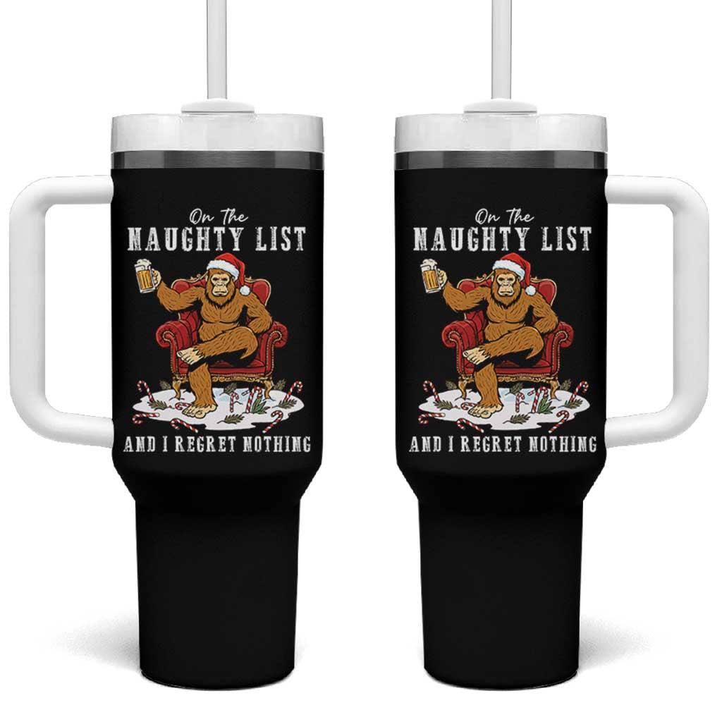 Funny Bigfoot Christmas Tumbler With Handle On The Naughty List And I Regret Nothing - Wonder Print Shop