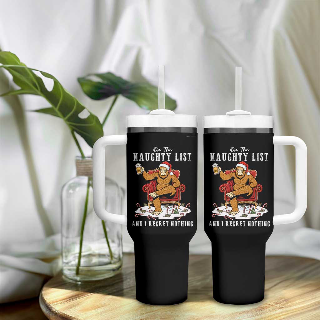 Funny Bigfoot Christmas Tumbler With Handle On The Naughty List And I Regret Nothing - Wonder Print Shop