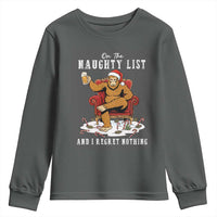 Funny Bigfoot Christmas Youth Sweatshirt On The Naughty List And I Regret Nothing - Wonder Print Shop