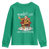 Funny Bigfoot Christmas Youth Sweatshirt On The Naughty List And I Regret Nothing - Wonder Print Shop